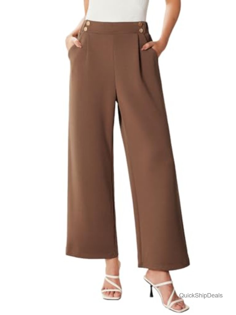High Waisted Wide Leg Work Pants With Pockets